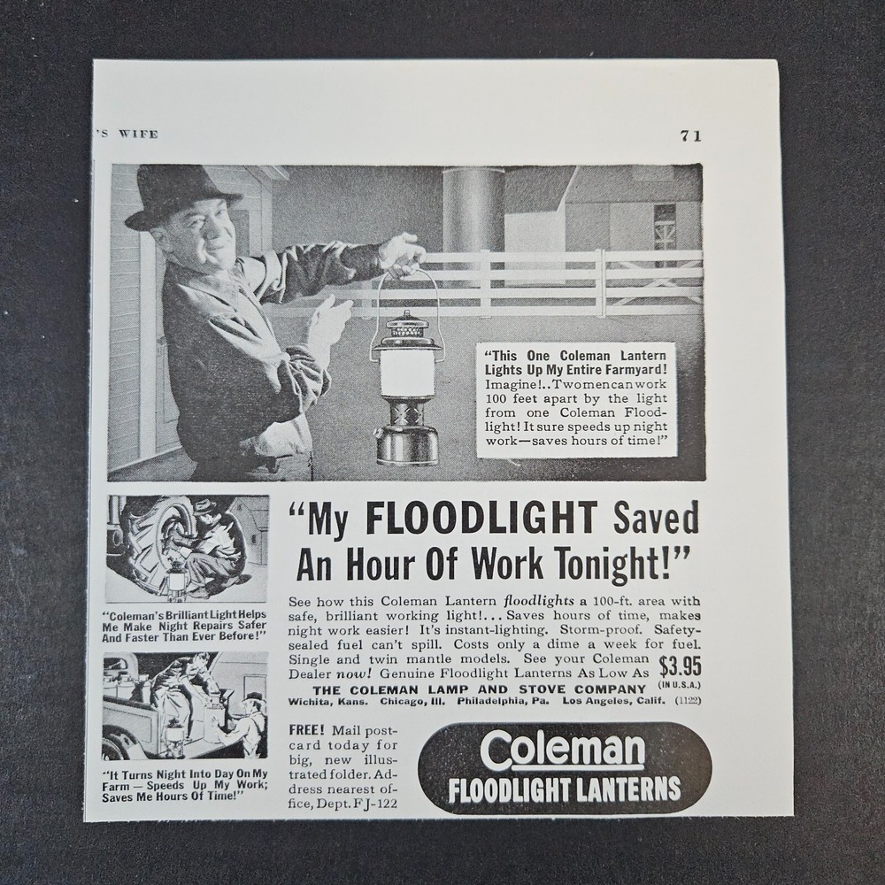 1941 Coleman Floodlight Lanterns Vintage Print Ad Utility Camping‎ Outdoors Lamp